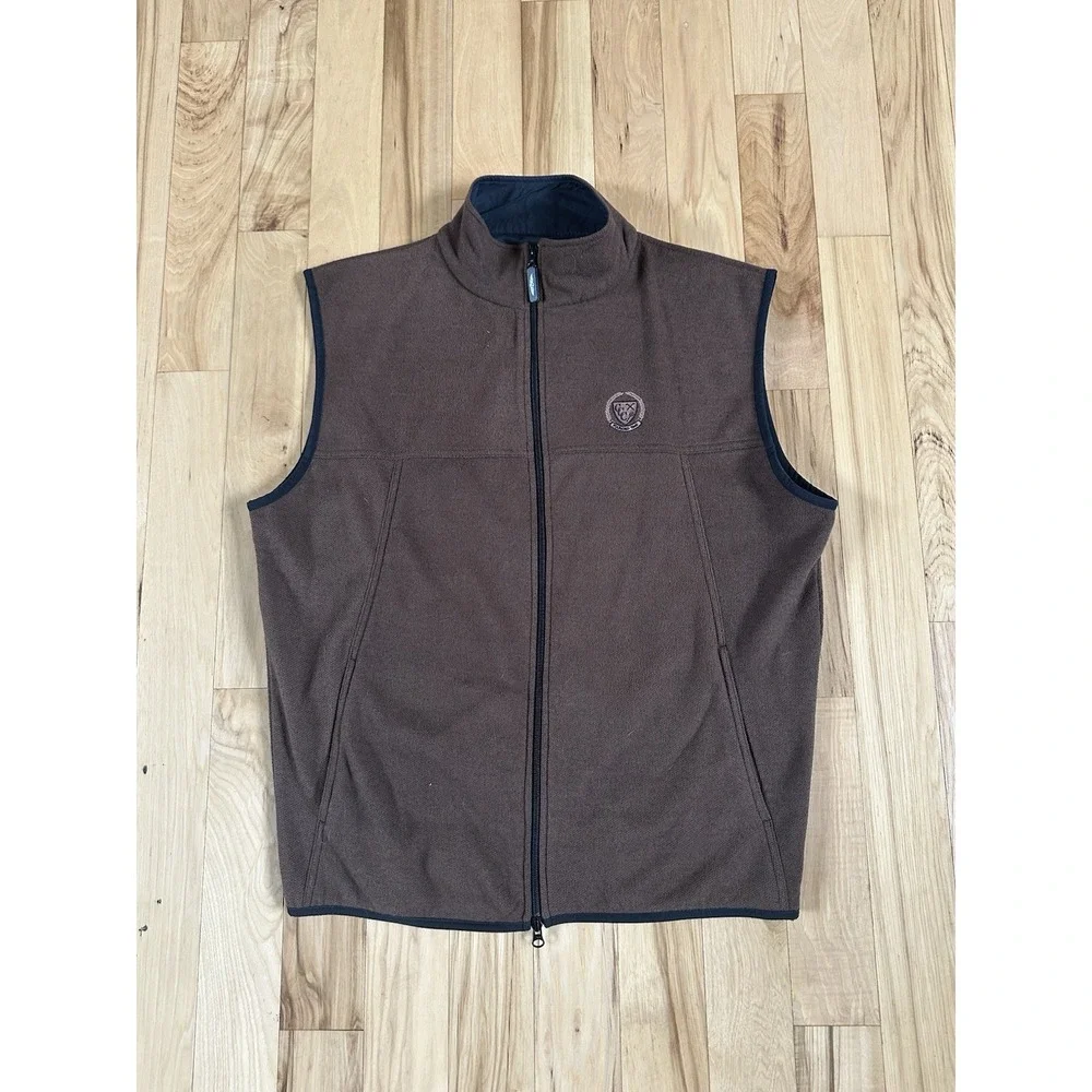 Straight Down Mens Brown Full Zip Fleece Golf Vest Large L Country Club